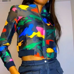 Women Multicolor Camouflage Zipper Jacket.